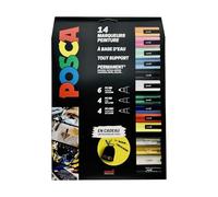 POSCA - Uni Mitsubishi Pencil - Maxi Pack Multi-Punta - 14 Pennarelli a base d'acqua - Tutti i supporti - Colori e punte assortite - Sacchetto in omaggio
