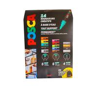 POSCA - Uni Mitsubishi Pencil - Maxi Pack Multi-Punta - 14 Pennarelli a base d'acqua - Tutti i supporti - Colori e punte assortite - Sacchetto in omaggio