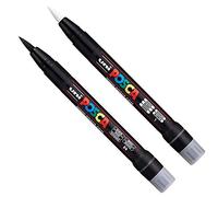 POSCA Uni PCF-350 - Pennarello a pennello, penna per tessuto, vetro, metallo, set bianco e nero (1 di ciascuno)