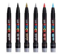 Posca Uni PCF-350 - Pennarello con punta a pennello, per tessuti, vetro, metallo, 6 colori più popolari