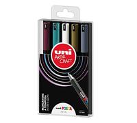 Posca - Uniposca Set Completo con 5 Pennarelli Punta Extra-Fine, 0.7 mm - Pennarelli Acrilici Uni Posca Ideali come Colori per Bambini e Artisti, Cancelleria, Colori Tessuto e Altre Superfici - Metal