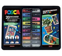 Uni-Ball POSCA 186832 - Set di 20 pennarelli acrilici in custodia, pennarelli Pop Colours, punta PWE5M, 1,8-2,5 mm