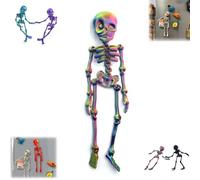 Poseable Skeleton Fridge Magnet, Halloween Glowing 3D Printed Funny Goth Skeleton Refrigerator Magnets with Movable Multi-Color Human Skull Magnetic for Halloween Enthusiasts & Collectors (G)