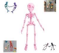 Poseable Skeleton Fridge Magnet, Halloween Glowing 3D Printed Funny Goth Skeleton Refrigerator Magnets with Movable Multi-Color Human Skull Magnetic for Halloween Enthusiasts & Collectors (B)
