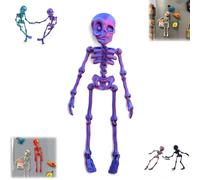 Poseable Skeleton Fridge Magnet, Halloween Glowing 3D Printed Funny Goth Skeleton Refrigerator Magnets with Movable Multi-Color Human Skull Magnetic for Halloween Enthusiasts & Collectors (H)