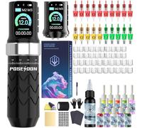 POSEIDON Kit di macchine per tatuaggi wireless con 7 impostazioni stroke, due batterie da 2300 mAh, modalità normale/punto e indicatore LED, set di pistole per tatuaggi portatili professionali per