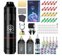 POSEIDON Kit di macchine rotative wireless per tatuaggi, con 20 aghi per cartucce per tatuaggi, set di inchiostro e 2 batterie ricaricabili, pistola professionale portatile per tatuaggi per
