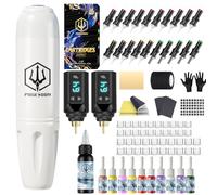 POSEIDON Kit di penne per tatuaggi wireless con 2 batterie a lunga durata e kit di avviamento completo, macchina professionale per tatuaggi senza fili per principianti, include 20 aghi, inchiostri