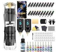 POSEIDON Kit di penne per tatuaggi wireless con 20 aghi per cartucce per tatuaggi, 11 inchiostro e 2 batterie, pistola professionale portatile per tatuaggi, forniture e attrezzature complete per