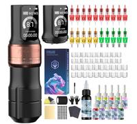 POSEIDON Kit per macchina per tatuaggi rotativa senza fili, con 20 aghi per cartucce per tatuaggi, set di inchiostro e 2 batterie ricaricabili, pistola professionale portatile per tatuaggi per