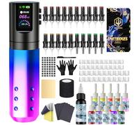 POSEIDON - Kit per macchina per tatuaggio rotante senza fili, con 20 cartucce di ago, inchiostri e batterie ricaricabili | Pistola per tatuaggi professionale portatile per principianti | Forniture