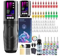 POSEIDON Kit per pistola per tatuaggi, kit di penne per tatuaggi wireless con 2 batterie e 20 aghi per cartucce per tatuaggi, modalità normale/punto, display LED, kit completo per macchine di