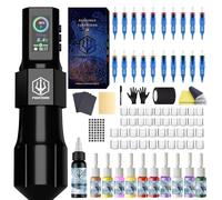 POSEIDON Kit per pistola per tatuaggi, penna con 20 aghi e alimentazione wireless, kit penna con display digitale a LED, forniture per tatuaggi per artisti