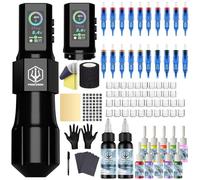 POSEIDON - Kit per pistola per tatuaggi, senza fili, con 2 batterie, con display digitale a LED, 20 aghi per tatuaggi, 12 inchiostri, kit per macchine per tatuaggi per principianti
