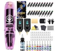 POSEIDON Set di tatuaggi senza fili con 2 batterie durevoli e accessori completi per principianti | Macchina professionale senza fili per tatuaggi per principianti | Include 20 aghi, colori, pelle da