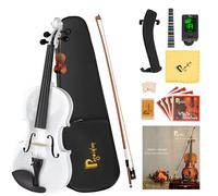 Poseidon Violino per principianti, set di violino bianco lucido con violino acustico per studenti, kit di avviamento/custodia rigida, arco, colofonia, ponte per cavalli, corde extra, spalliera,