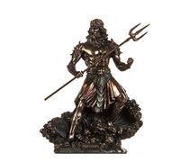 Poseidone Dio Greco Del Mare Con Tridente Sulle Onde Figurina Finitura Bronzo 20 cm