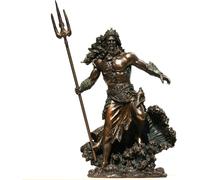 Poseidone Nettuno dio del mare con tridente statua in bronzo fuso a freddo e ...