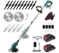POSENPRO Decespugliatore a Batteria, Tagliabordi a Batteria 20V, Tagliaerba Elettrico con 2 Batterie 1,5Ah, 4 Tipi di Lame, Tosaerba Telescopico, Testa Girevole a 90°Per Il Taglio Di Giardini