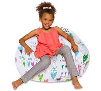 Posh Beanbags Poltrona a sacco, grande, 96,5 cm, in tela, motivo: cuori multicolore su sfondo bianco