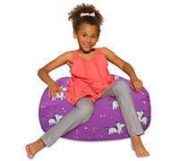 Posh Beanbags Poltrona a sacco, misura media, lavabile in lavatrice, motivo unicorno e arcobaleni su sfondo viola, per bambini, ragazzi e adulti, con fodera rimovibile e lavabile in lavatrice, 68,6 cm
