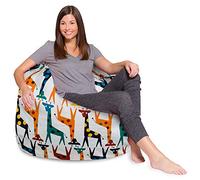 Posh Beanbags - Poltrona a sacco, XL, 122 cm, in tela, motivo: giraffe su sfondo bianco