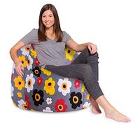 Posh Beanbags Poltrona a sacco, XL, 122 cm, in tela multicolore, fiori su sfondo grigio