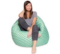 Posh Beanbags - Pouf grande e confortevole con fodera rimovibile per bambini, adolescenti e adulti, in tessuto di poliestere, per tutte le età, 48 pollici extra, cheuron verde e bianco