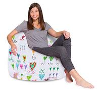 Posh Creations Poltrona a sacco per bambini, ragazzi e adulti, con fodera rimovibile e lavabile in lavatrice, motivo cuori multicolore su sfondo bianco, 122 cm - XL