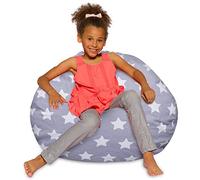 Posh Creations Poltrona a sacco per bambini, ragazzi e adulti, con fodera rimovibile e lavabile in lavatrice, 96,5 cm, grande, tela bianca con stelle bianche su grigio