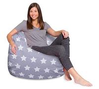 Posh Creations Poltrona a sacco per bambini, ragazzi e adulti, con fodera rimovibile e lavabile in lavatrice, 121,9 cm, XL, tela bianca con stelle bianche su grigio