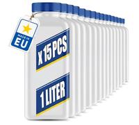 POSH Tanica 15 x 1 L con Tappo a Vite - Bottiglie in HDPE Trasparenti | Per Liquidi, Acqua e Olio, Ermetiche e a Prova di Perdite, Contenitori per Casa, Laboratorio e Officina