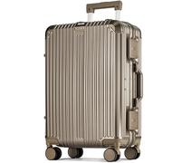 POSH Valigia - Custodia rigida in policarbonato con telaio in alluminio - Valigia da viaggio in alluminio: bagaglio a mano, misura media, grande - trolley con doppie serrature TSA e 3 custodie, gold