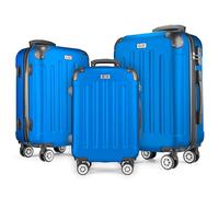 POSH Valigia rigida con ruote trolley bagaglio a mano, grande, media, piccola in ABS, Set di valigie leggere da 3 pezzi nelle misure M-L-XL (blu, SET)