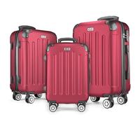 POSH Valigia rigida con ruote trolley bagaglio a mano, grande, media, piccola in ABS, Set di valigie leggere da 3 pezzi nelle misure M-L-XL (rosso vino, SET)
