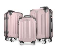 POSH Valigia rigida con ruote trolley bagaglio a mano, grande, media, piccola in ABS, Set di valigie leggere da 3 pezzi nelle misure M-L-XL (rosa cipria, SET)