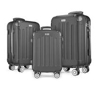 POSH Valigia rigida con ruote trolley bagaglio a mano, grande, media, piccola in ABS, Set di valigie leggere da 3 pezzi nelle misure M-L-XL (nero, SET)