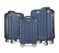 POSH Valigia rigida con ruote trolley bagaglio a mano, grande, media, piccola in ABS, Set di valigie leggere da 3 pezzi nelle misure M-L-XL (blu navy, SET)