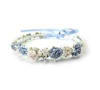 PoshMyra Corona blu polveroso per bambine con respiro del bambino, corona floreale per capelli, accessorio per capelli per matrimonio, colore: blu scuro (blu polvere)