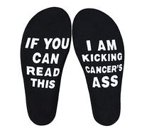 Poshzone Calzini Cancro, Chemo Socks, Kicking Cancer's Ass, Cancer Consapevolezza, Novità Regali per Cancro, Cancro Survivor Gift, Cancro Gift, Chemo Gift, Cancro Free., bianco, Taglia unica