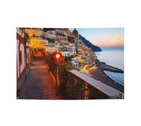 Positano - Banner con tramonto sul mare, decorazione per feste, bandiera, festa di compleanno, fotografia, sfondo decorativo, striscioni e cartelli decorazione da parete, striscione per feste