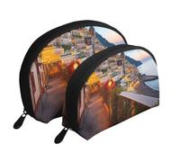 Positano Seaside Sunset portatile Shell Cosmetic Bag Set - Travel Makeup Organizer con cerniera e scomparti interni, Positano Tramonto Mare, Taglia unica