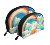 Positano Seaside Sunset portatile Shell Cosmetic Bag Set - Travel Makeup Organizer con cerniera e scomparti interni, Compleanno arcobaleno, Taglia unica