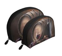 Positano Seaside Sunset portatile Shell Cosmetic Bag Set - Travel Makeup Organizer con cerniera e scomparti interni, Vino e Barile, Taglia unica