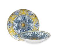 Positano - Set di 2 ciotole per cous cous in porcellana italiana, qualità da ristorante, motivo floreale blu e giallo