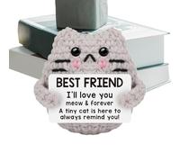 Positive Cat Crochet, Little Handmade Cats Message, 2.76x2.36x1.97 Inches, Cute Motivational Plush, Soft Yarn Knitted Gift for Easter, Birthday, and Christmas Gifting, Gray