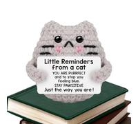 Positive Cat Crochet, Little Handmade Cats Message, 2.76x2.36x1.97 Inches, Cute Motivational Plush, Soft Yarn Knitted Gift for Easter, Birthday, and Christmas Gifting, Gray