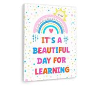 Positive Classroom Decor Poster - “It’s a Beautiful Day for Learning” Growth Mindset Art for School, Teacher’s Classroom, Kids Study Area (Framed,16x24inch(40x60cm))
