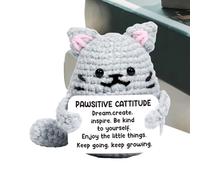 Positive Crochet Cat, Inspirational Motivational Animal Figurine, Decorative Desktop Ornament for Home, Living Room, Bedroom, Kitchen, Workplace, 3.03x2.6x1.57 inches