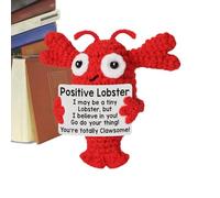 Positive Crochet Lobster Plush, Handmade Animal Doll with Affirmation Card, Motivational Encouragement Gift Toy for Teacher Mom Teen Friend Desk Decor, 3.35x1.57 Inches